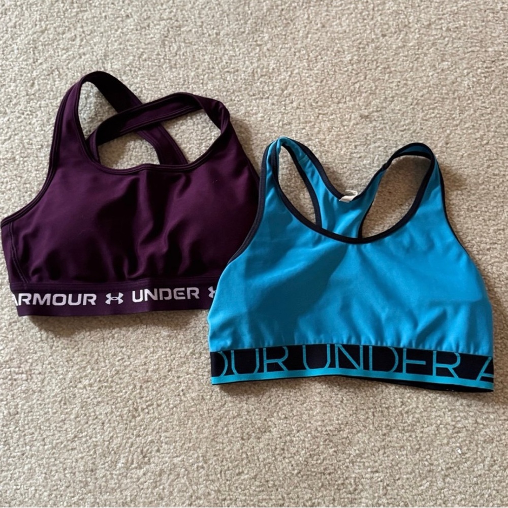2 Under Armour Maroon and Teal Sports Bras
